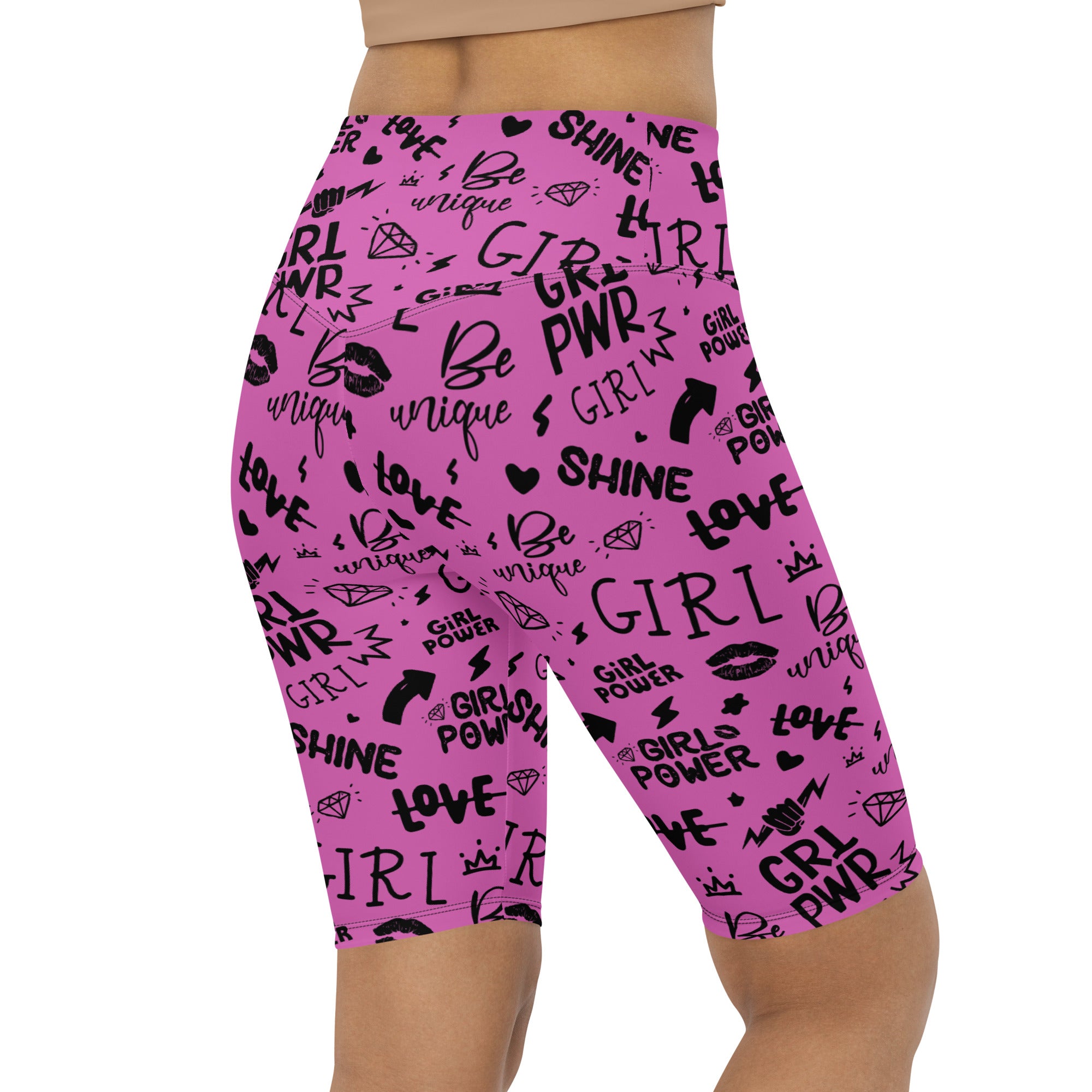 SHE REBEL - Pink Girl Power Biker Shorts